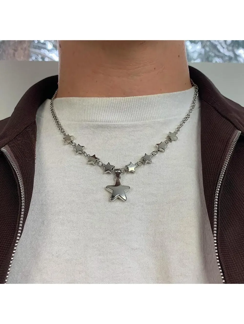 Vintage Y2K Silver Star Chain Necklace